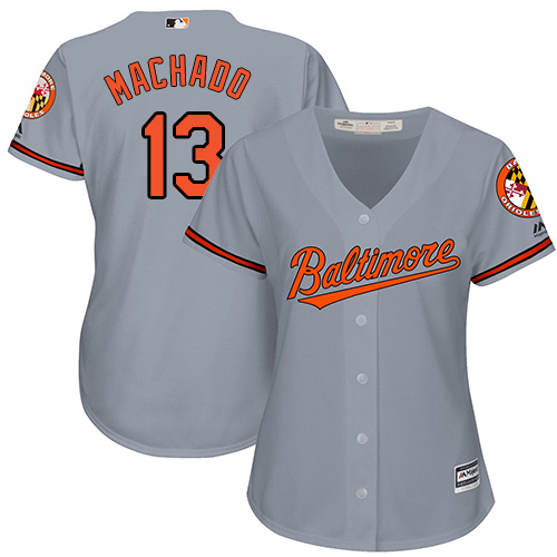 Orioles #13 Manny Machado Grey Road Women's Stitched MLB Jersey - Click Image to Close